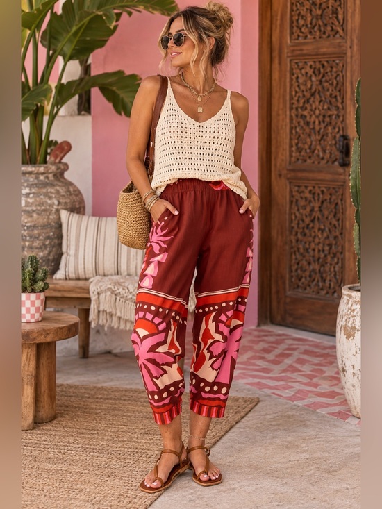 CROSBY by Mollie Burch Pants - Crosby by Mollie Burch Bernie Printed Linen Blend Barrel Fit Pants